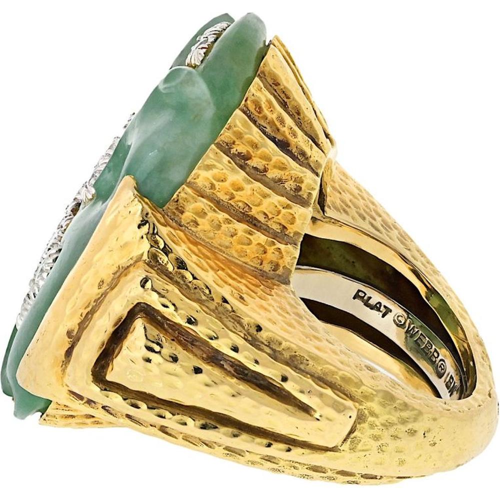 David Webb Platinum & 18K Yellow Gold Free-Form Carved Jade