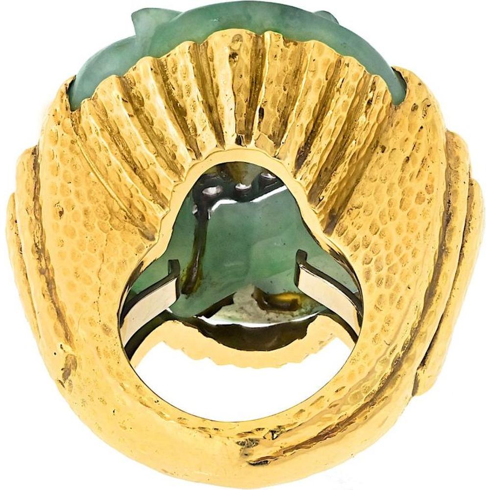 David Webb Platinum & 18K Yellow Gold Free-Form Carved Jade