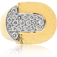 David Webb Platinum & 18K Yellow Gold Pave Hammered Diamond Cocktail Ring - Estate Piece, 25mm Long, 9mm Elevation