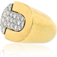 David Webb Platinum & 18K Yellow Gold Pave Hammered Diamond Cocktail Ring - Estate Piece, 25mm Long, 9mm Elevation