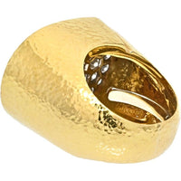 David Webb Platinum & 18K Yellow Gold Pave Hammered Diamond Cocktail Ring - Estate Piece, 25mm Long, 9mm Elevation