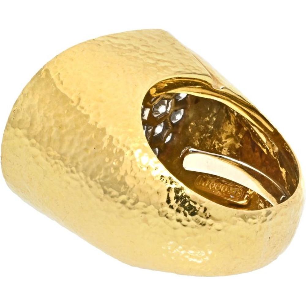 David Webb Platinum & 18K Yellow Gold Pave Hammered Diamond Cocktail Ring - Estate Piece, 25mm Long, 9mm Elevation