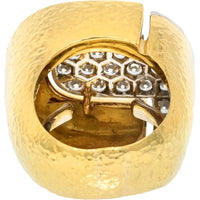 David Webb Platinum & 18K Yellow Gold Pave Hammered Diamond Cocktail Ring - Estate Piece, 25mm Long, 9mm Elevation
