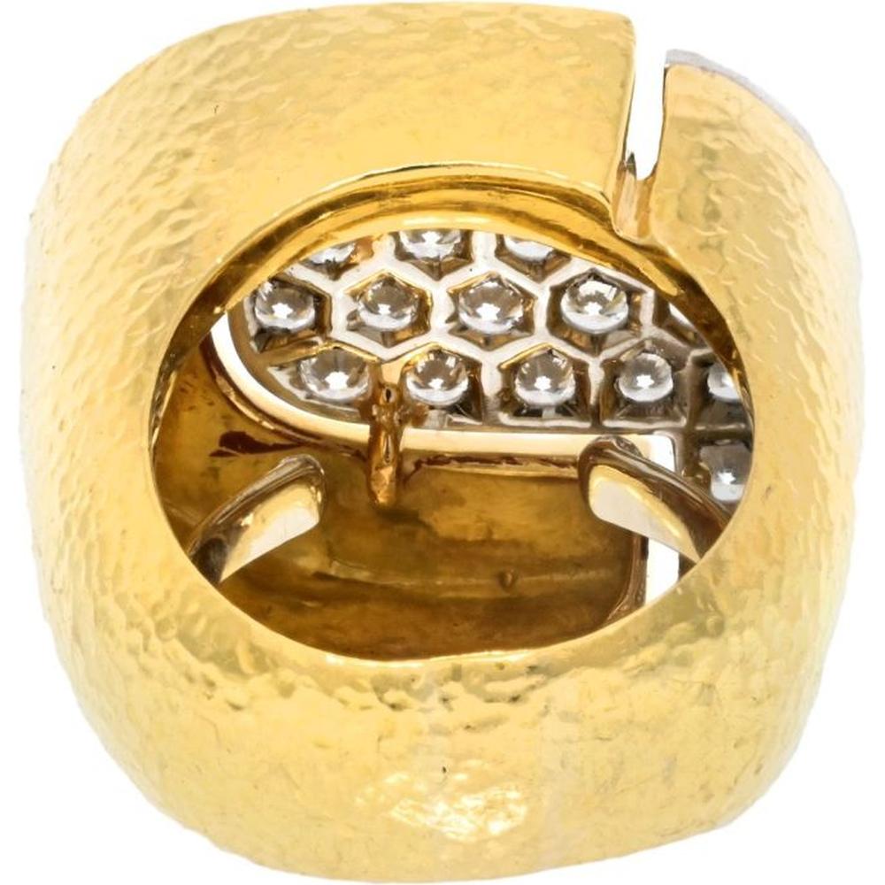 David Webb Platinum & 18K Yellow Gold Pave Hammered Diamond Cocktail Ring - Estate Piece, 25mm Long, 9mm Elevation