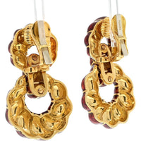 David Webb Platinum & 18K Yellow Gold Red Enamel Door Knocker Clip Earrings - Sculptural Vintage Statement, 52.6g