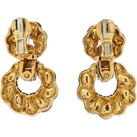 David Webb Platinum & 18K Yellow Gold Red Enamel Door Knocker Clip Earrings - Sculptural Vintage Statement, 52.6g