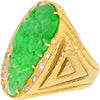 David Webb Platinum and 18K Yellow Gold Ring with Carved Apple Green Jade and Diamond Accents