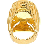 David Webb Platinum and 18K Yellow Gold Ring with Carved Apple Green Jade and Diamond Accents