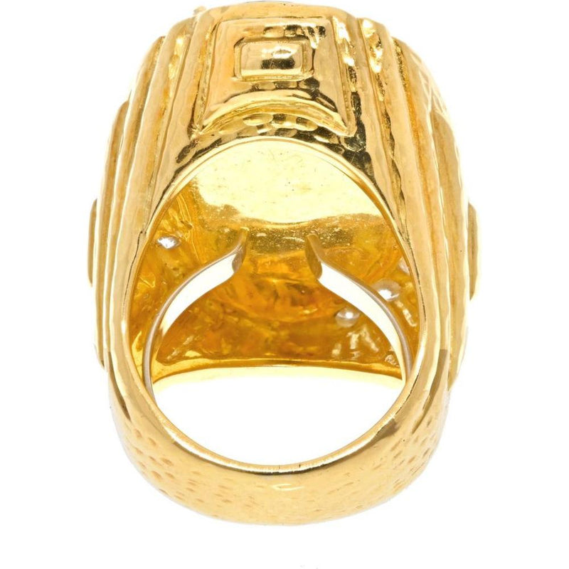 David Webb Platinum and 18K Yellow Gold Ring with Carved Apple Green Jade and Diamond Accents