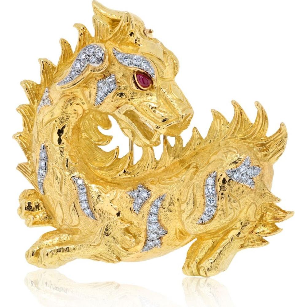 David Webb Platinum & 18K Yellow Gold Sculptural Brooch - 73.6 Grams