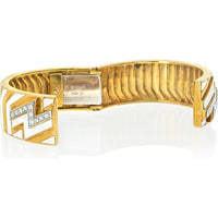 David Webb Platinum & 18K Yellow Gold Zig Zag Diamond Motif White Enamel Bangle Bracelet - 0.65 Carat Total Diamond Weight