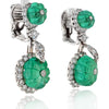 David Webb Platinum Carved Green Emerald And Diamond Drop Earrings - Timeless Elegance in Platinum