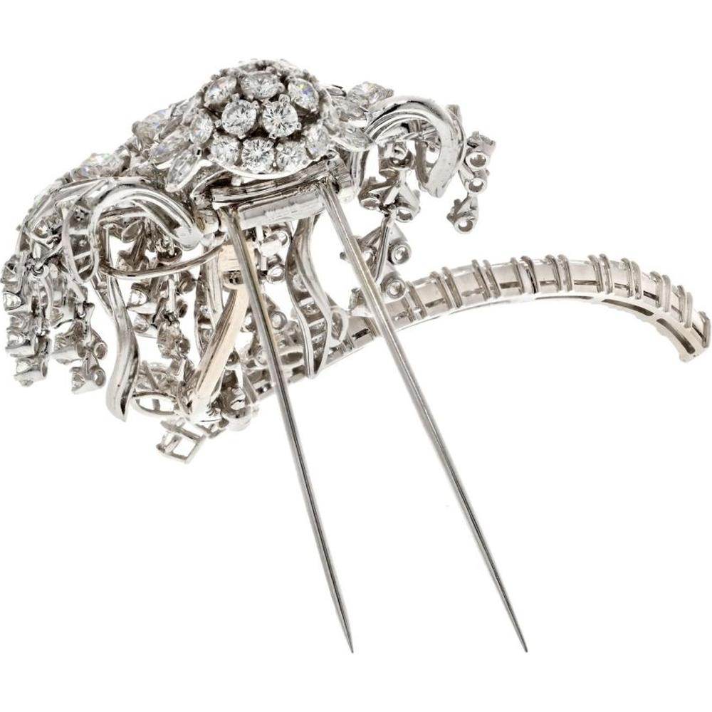 David Webb Platinum Diamond Flower Brooch - 28 Carats Total Diamond Weight, Signed Webb