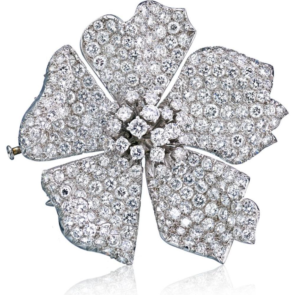David Webb Platinum Diamond Flower Brooch with 285 Round Diamonds - 22 Carats Total Diamond Weight