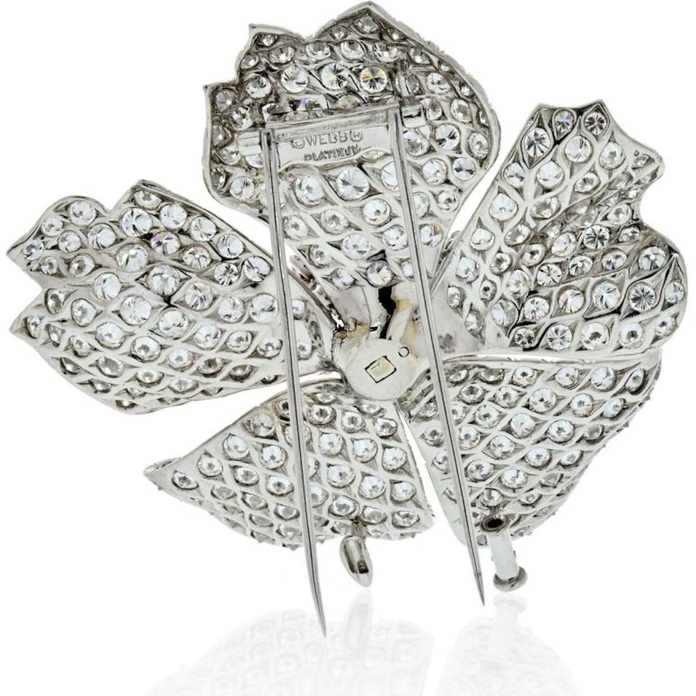 David Webb Platinum Diamond Flower Brooch with 285 Round Diamonds - 22 Carats Total Diamond Weight