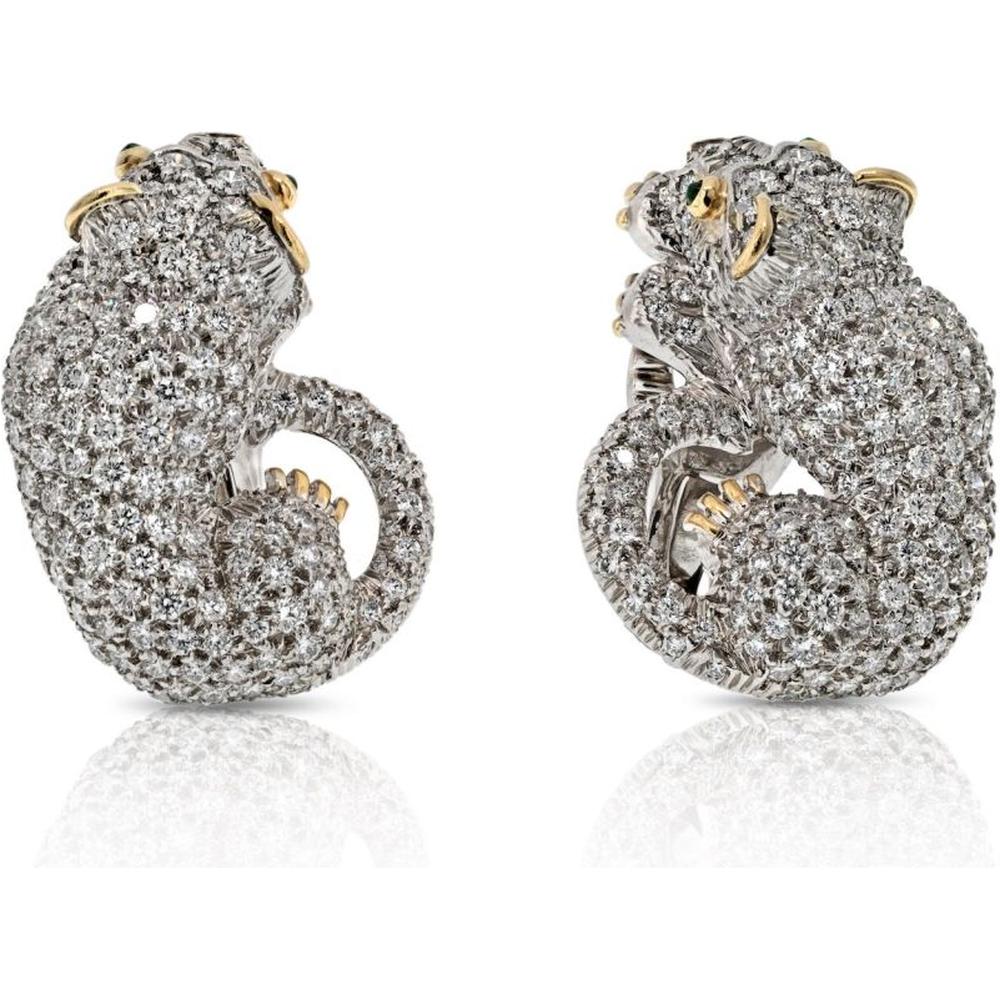 David Webb Platinum Panther 6.50 Total Carat Weight Diamond Earrings