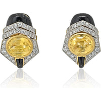 David Webb Yellow Sapphire & Diamond Oval Earrings - Platinum & 18K Yellow Gold