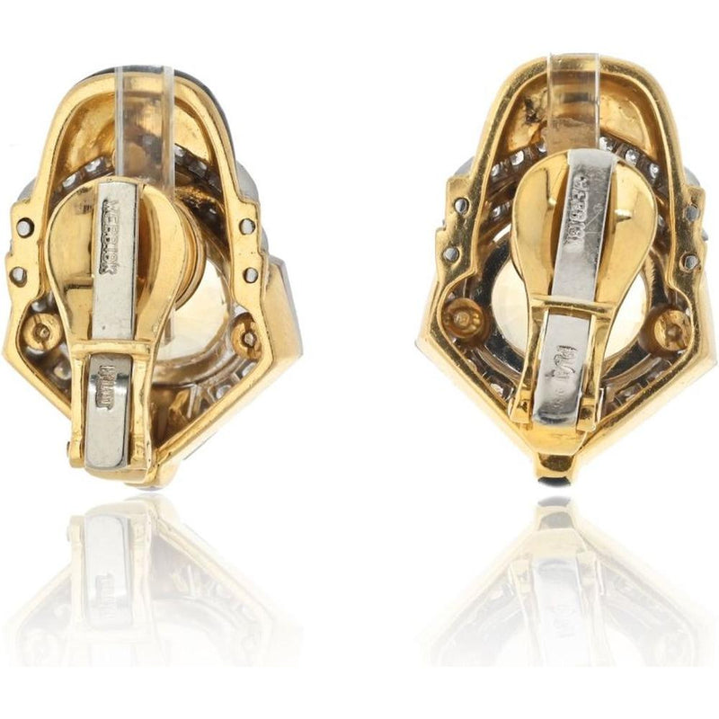 David Webb Yellow Sapphire & Diamond Oval Earrings - Platinum & 18K Yellow Gold