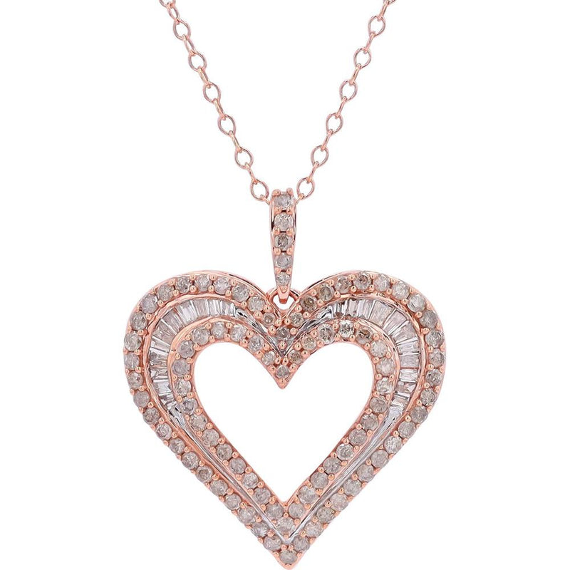 Dazzling 10K Rose Gold 1 Carat Diamond Heart Pendant