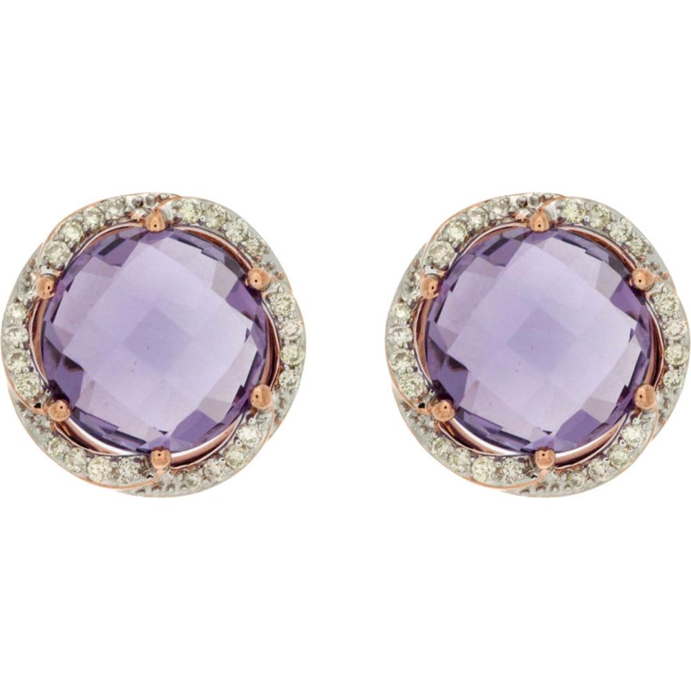 Dazzling 14K Rose Gold Amethyst & Diamond Halo Earrings