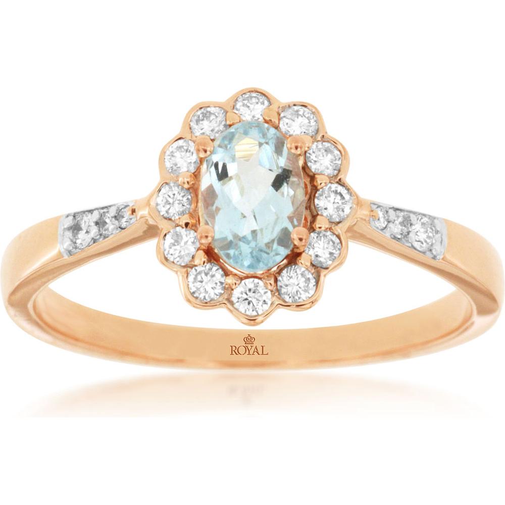 Dazzling 14K Rose Gold Aquamarine and Diamond Ring - Exquisite Fine Jewelry
