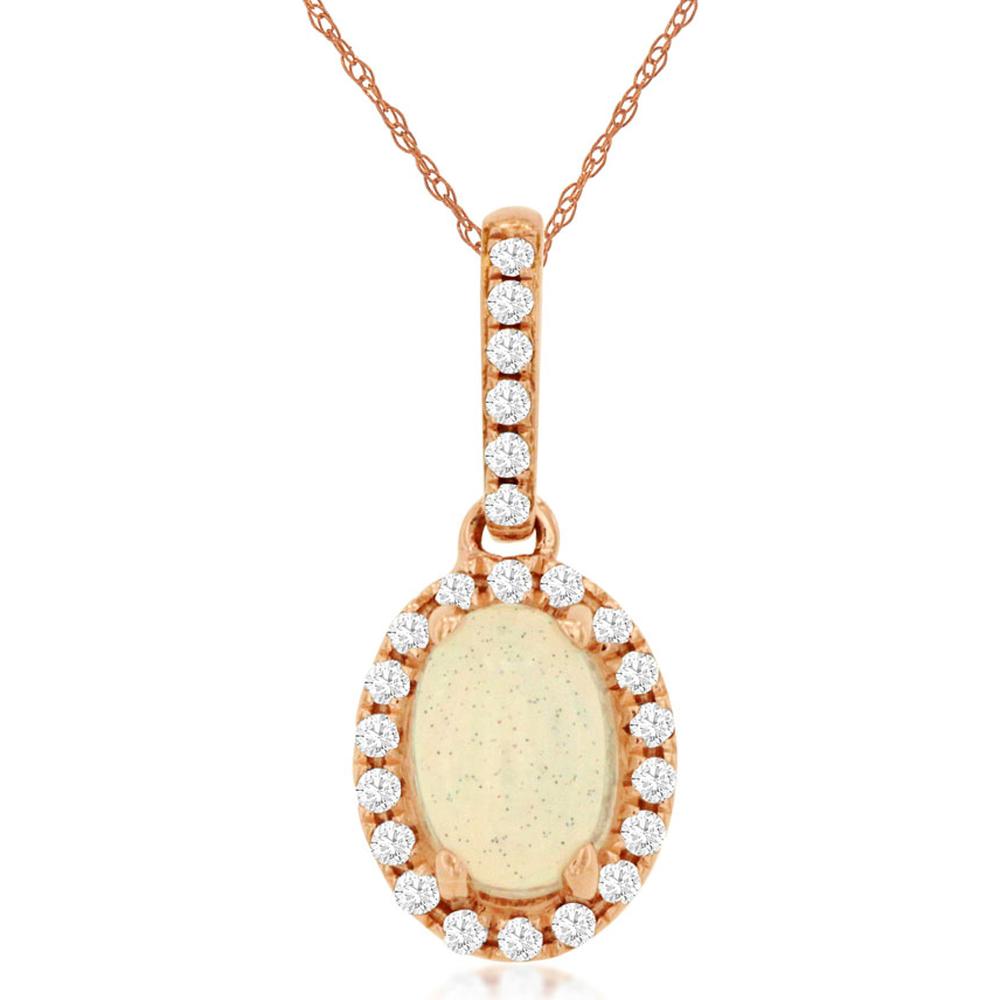 Dazzling 14K Rose Gold Opal & Diamond Pendant - Exquisite Beauty