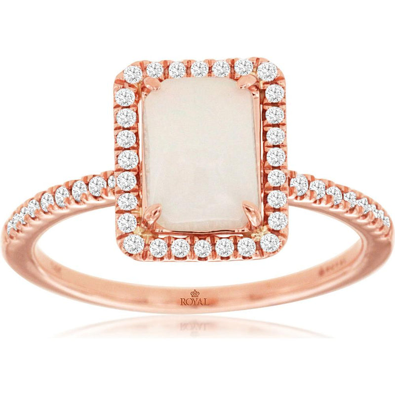 Dazzling 14K Rose Gold Opal and Diamond Ring - Exquisite Cushion Cut Design