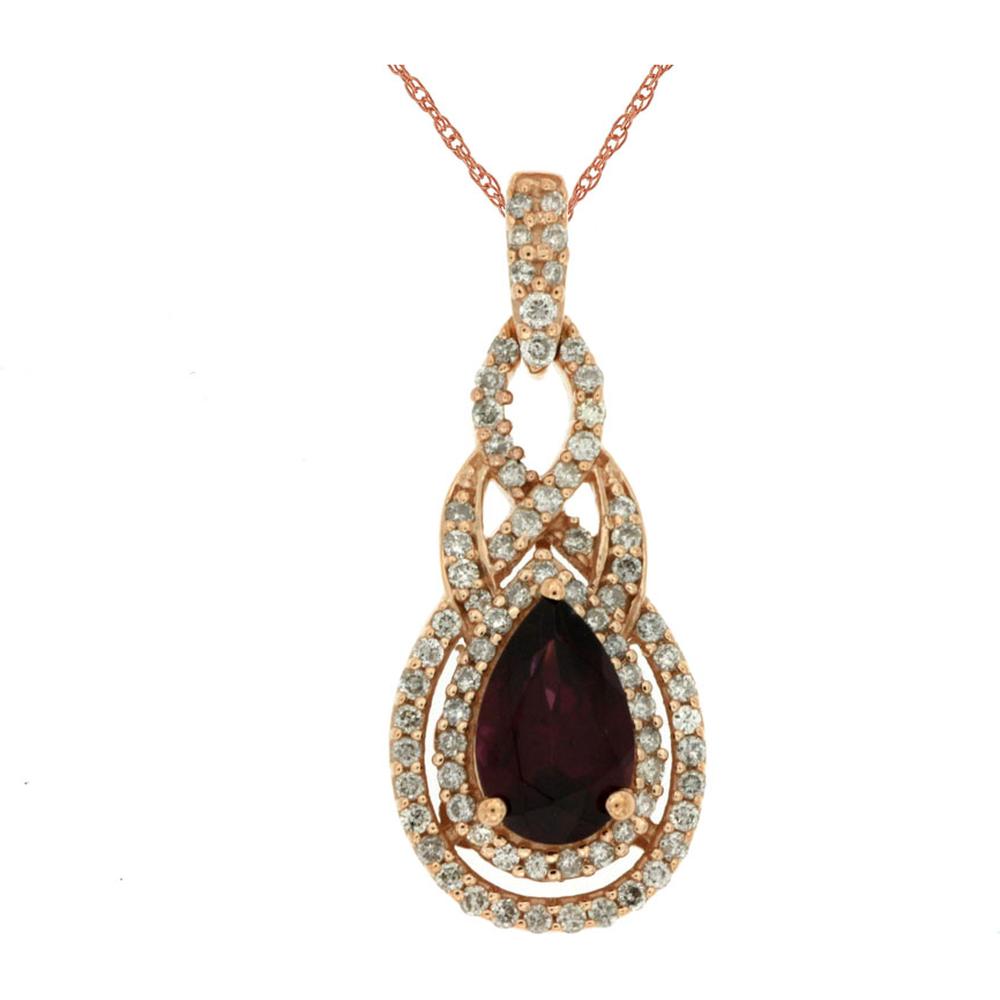 Dazzling 14K Rose Gold Rhodolite & Diamond Pendant - Pear Shape - 1.10 Carat Rhodolite - 0.32 Carat Diamond