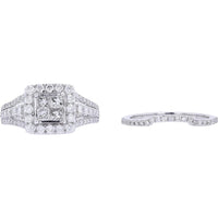 Dazzling 14K White Gold 1.50 Carat Weight Diamond Cluster Bridal Set