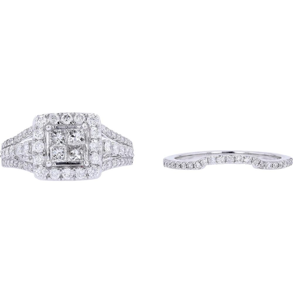 Dazzling 14K White Gold 1.50 Carat Weight Diamond Cluster Bridal Set