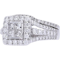 Dazzling 14K White Gold 1.50 Carat Weight Diamond Cluster Bridal Set