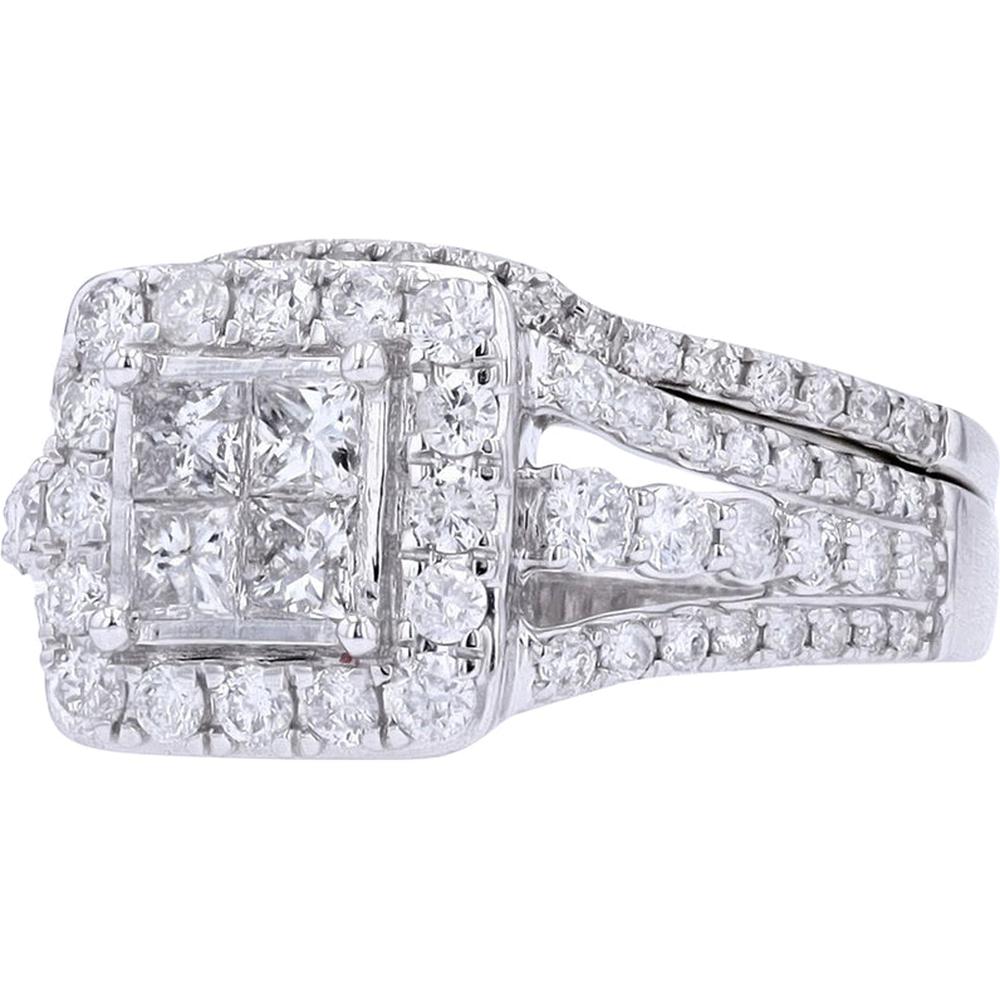Dazzling 14K White Gold 1.50 Carat Weight Diamond Cluster Bridal Set