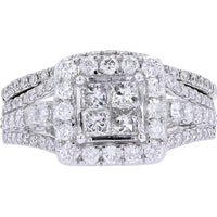 Dazzling 14K White Gold 1.50 Carat Weight Diamond Cluster Bridal Set