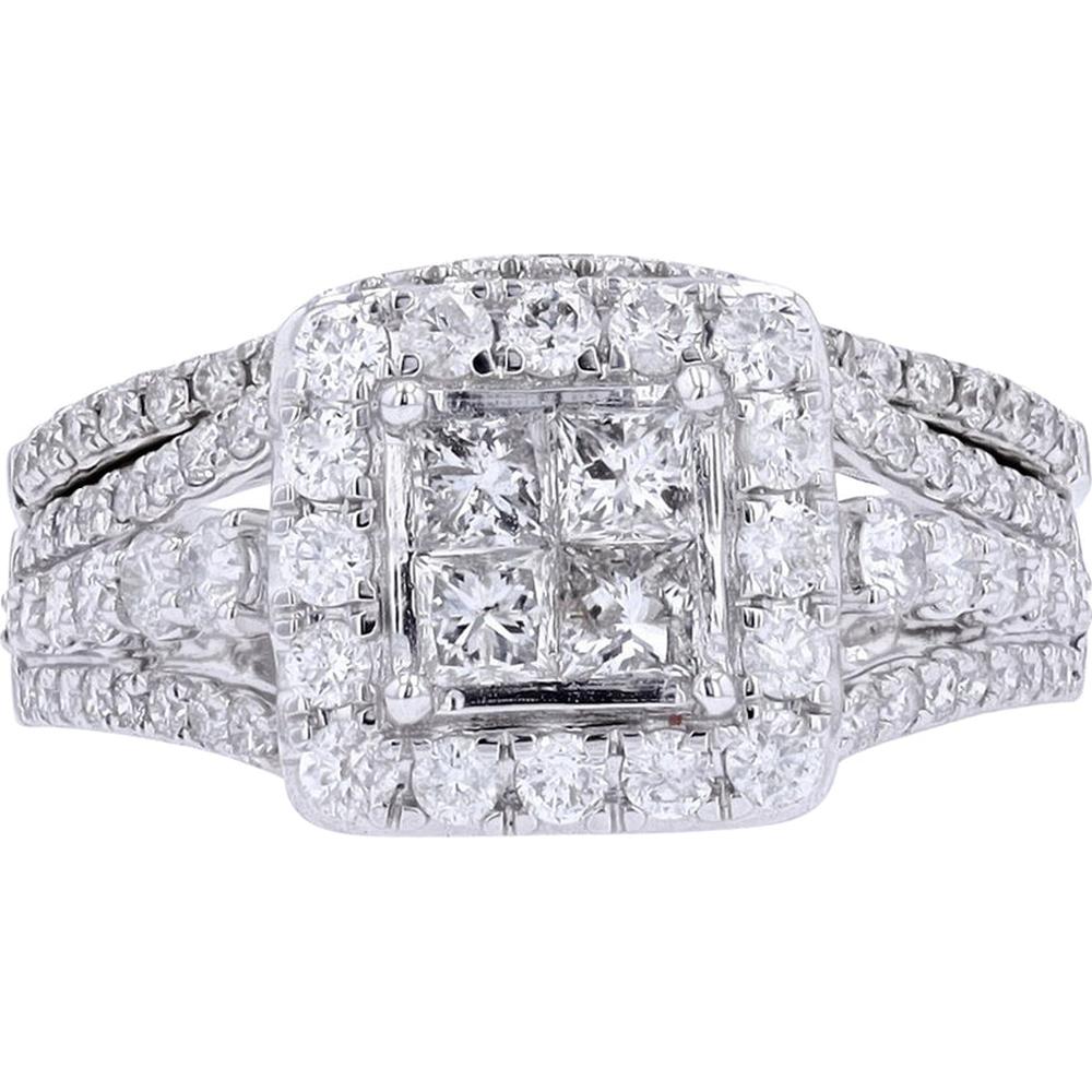 Dazzling 14K White Gold 1.50 Carat Weight Diamond Cluster Bridal Set