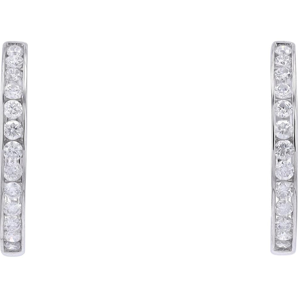 Dazzling 14K White Gold 1 Carat Weight Diamond Hoop Earrings