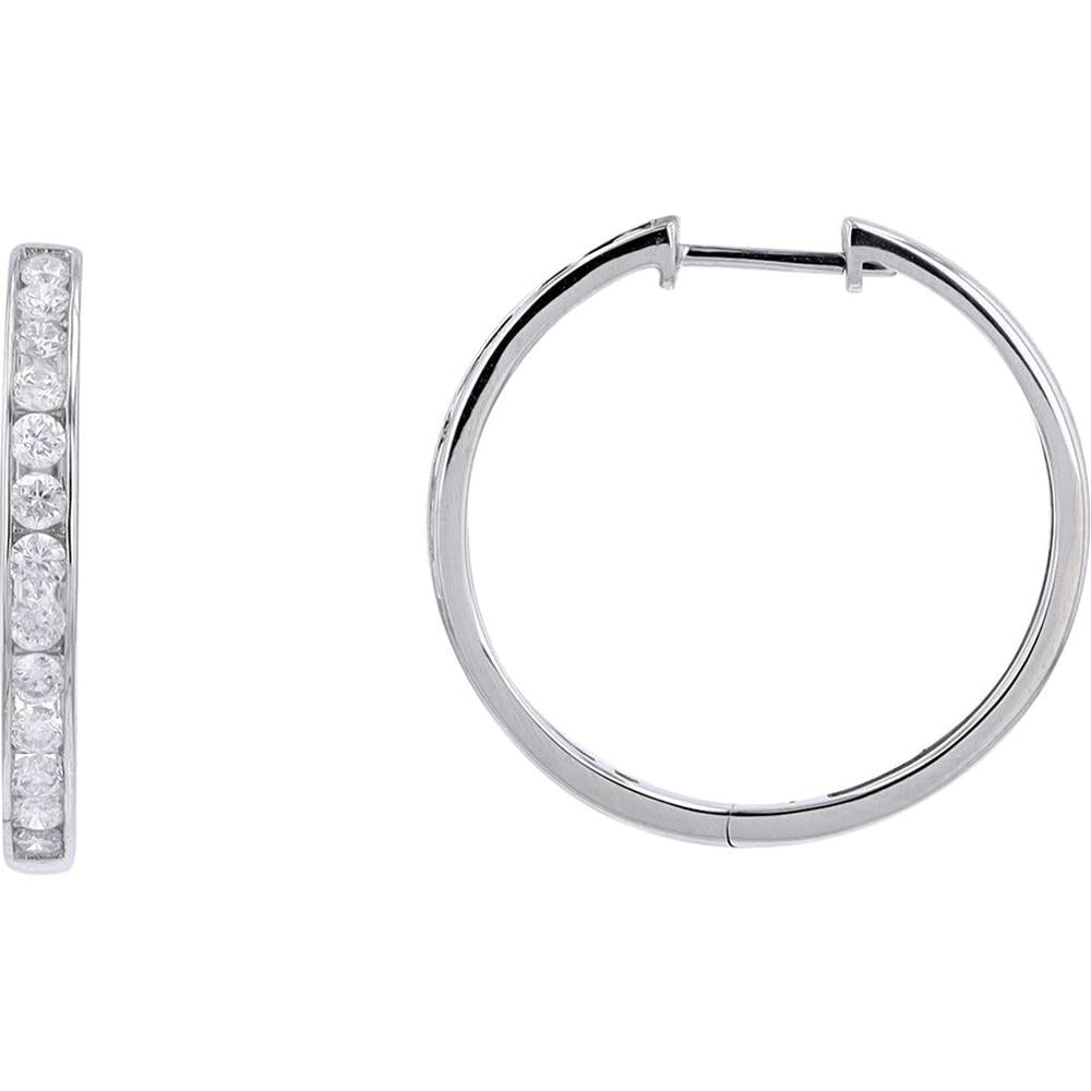 Dazzling 14K White Gold 1 Carat Weight Diamond Hoop Earrings