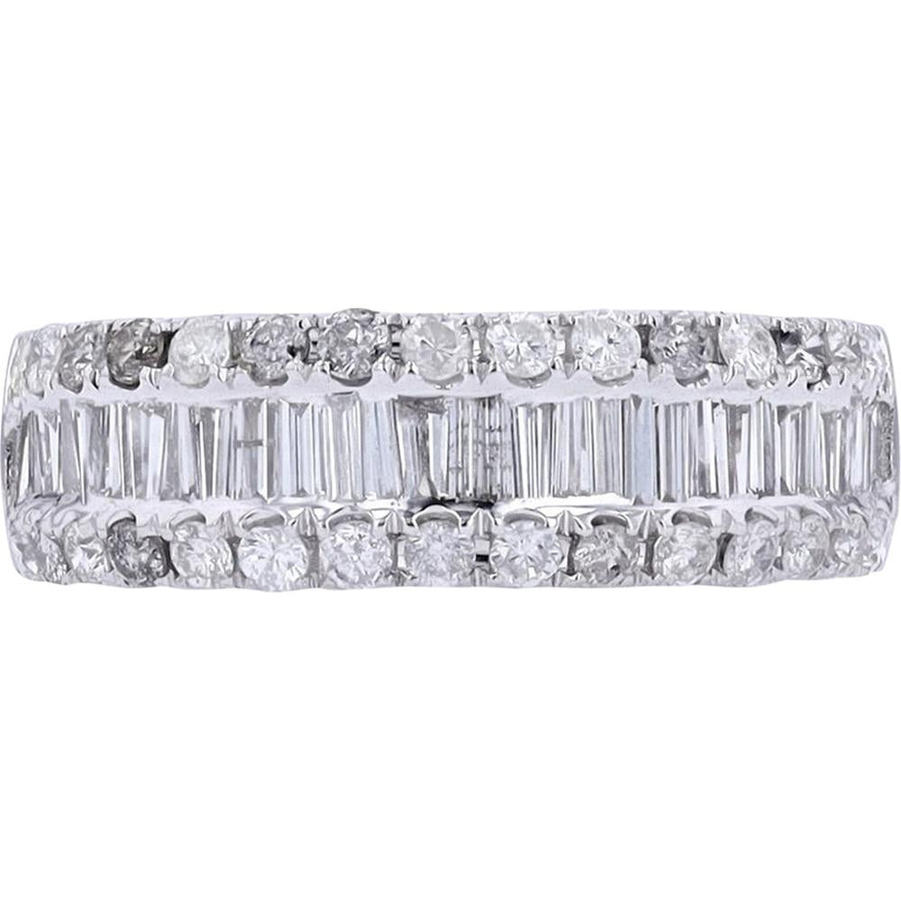 Dazzling 14K White Gold Baguette & Round Diamond Band - 1 3/8 Carats