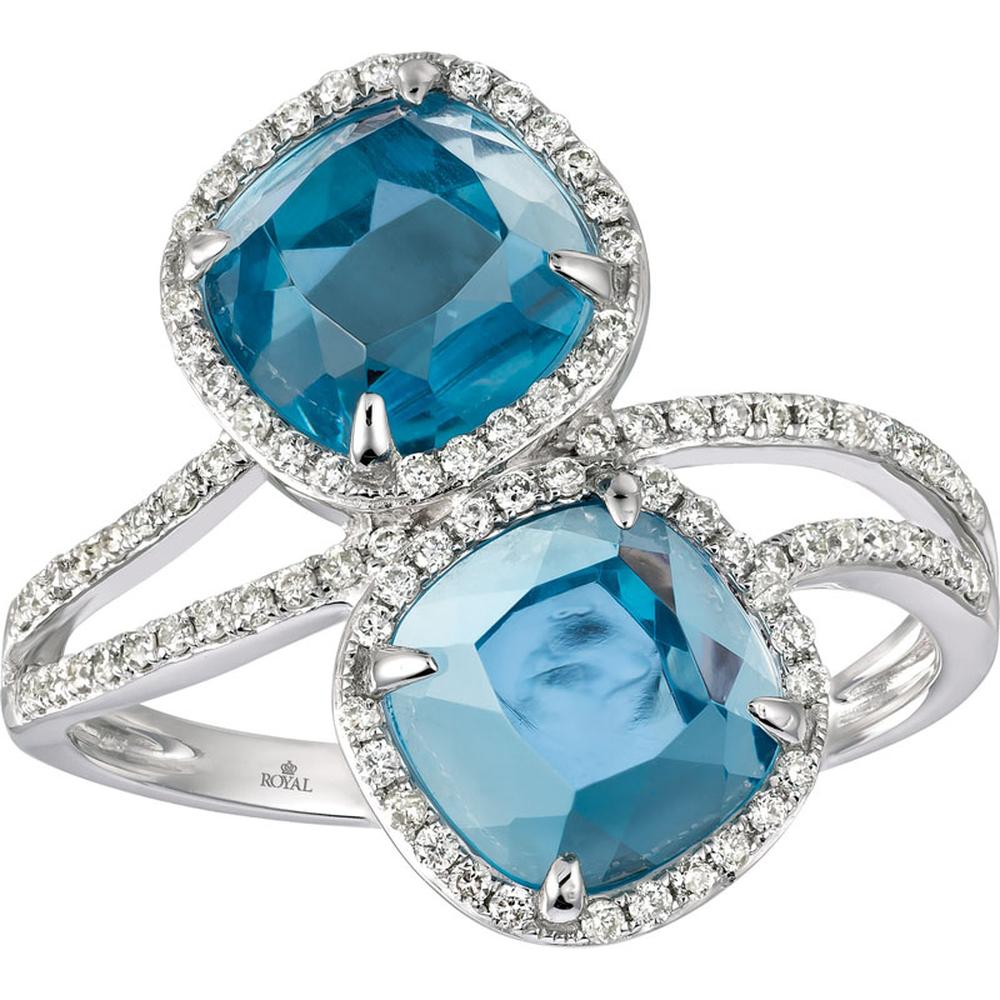 Dazzling 14K White Gold Blue Topaz & Diamond Ring