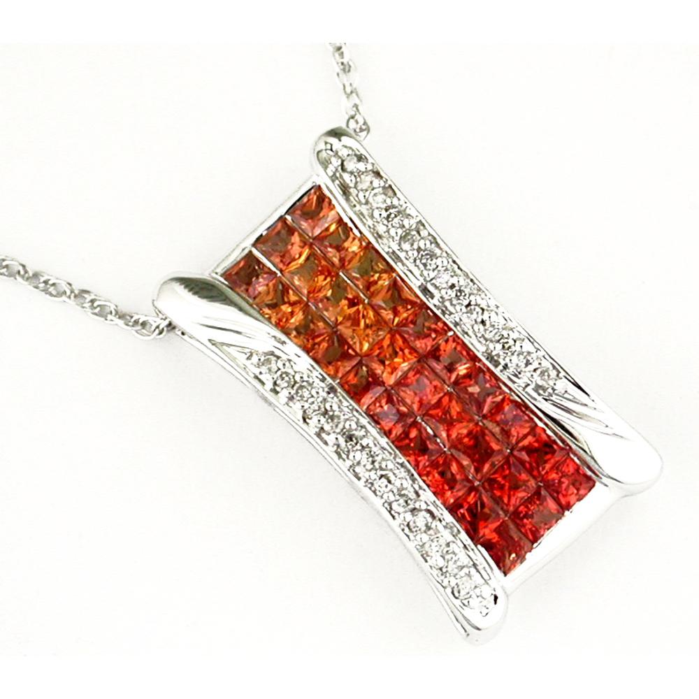 Dazzling 14K White Gold Diamond & Orange Sapphire Pendant