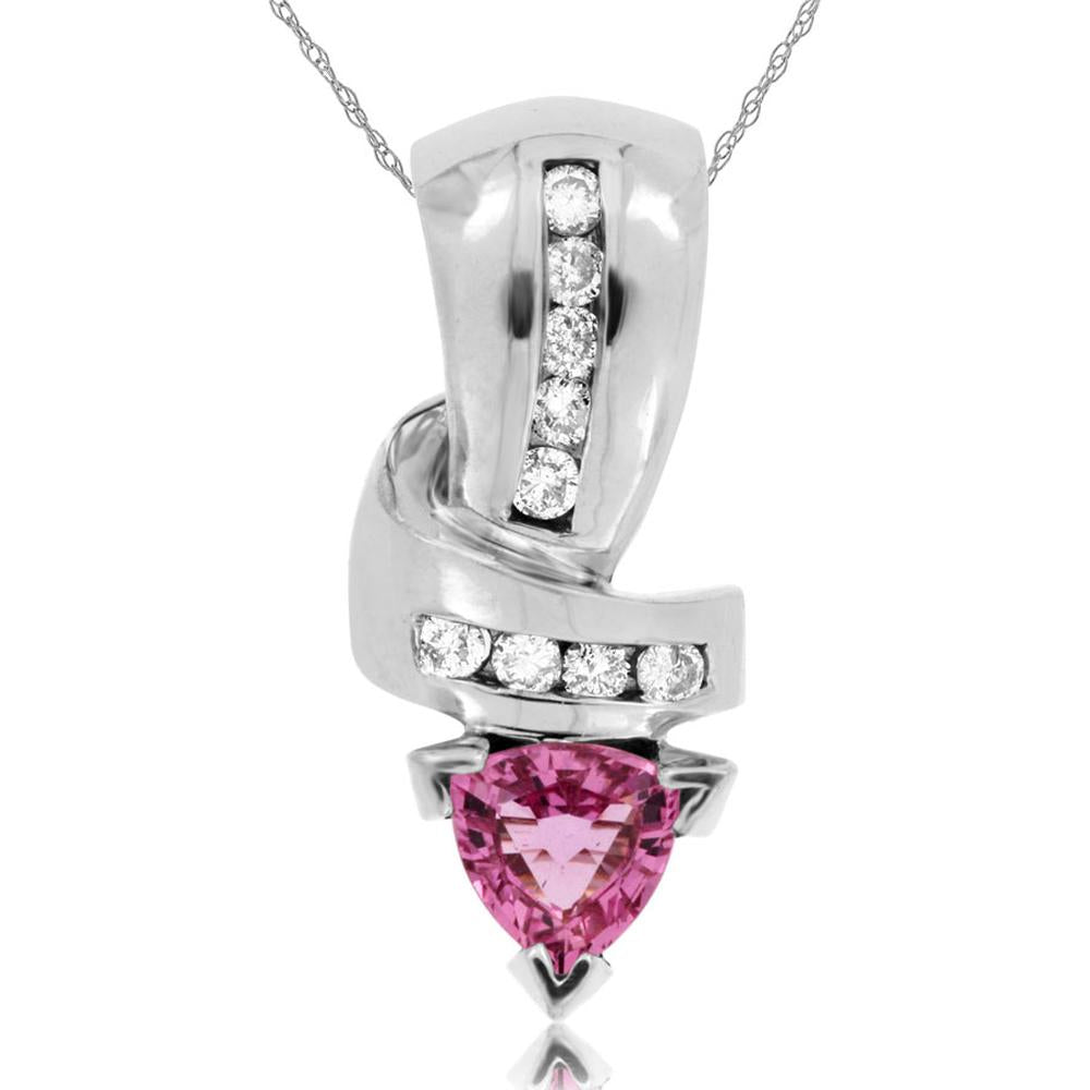 Dazzling 14K White Gold Diamond & Pink Sapphire Trillion Pendant
