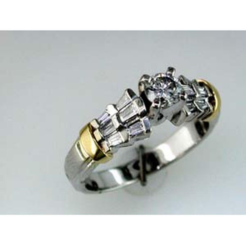 Dazzling 14K White Gold Diamond Engagement Ring with Baguette Accents