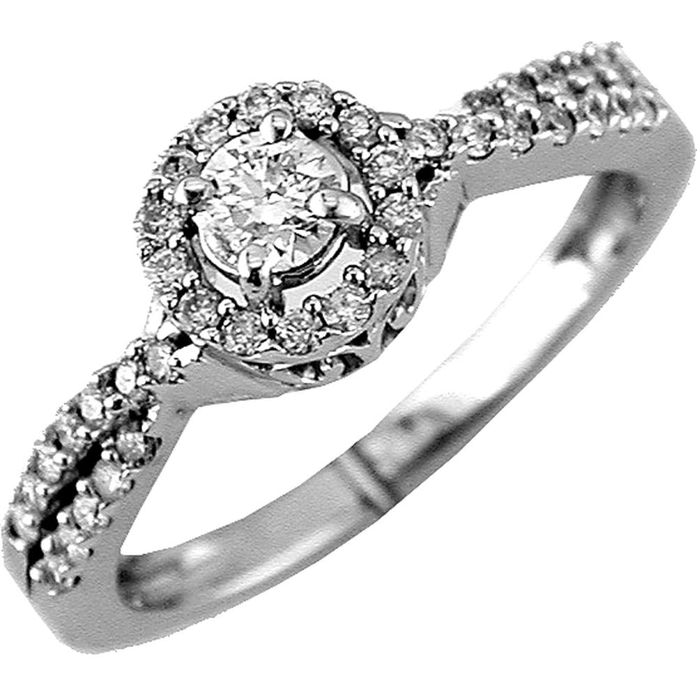 Dazzling 14K White Gold Diamond Halo Engagement Ring - 0.18 Carat Center