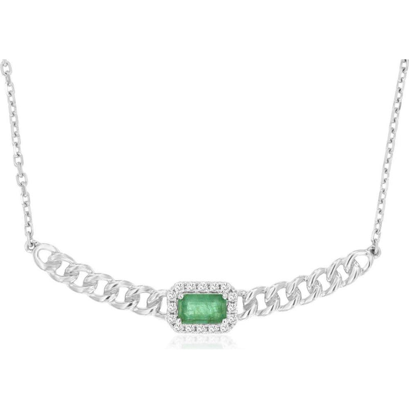Dazzling 14K White Gold Emerald & Diamond Necklace - Luxurious Elegance