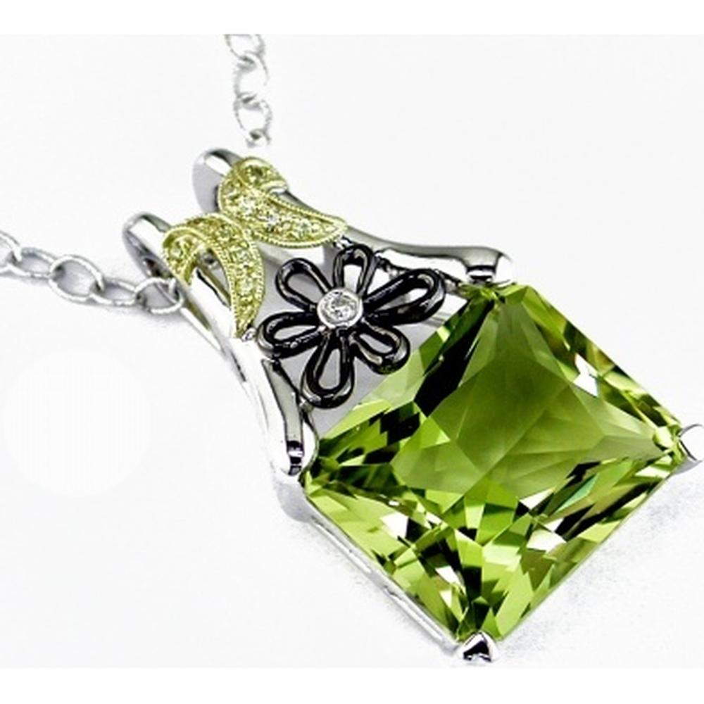 Dazzling 14K White Gold Lemon Quartz Pendant with Diamond Accents