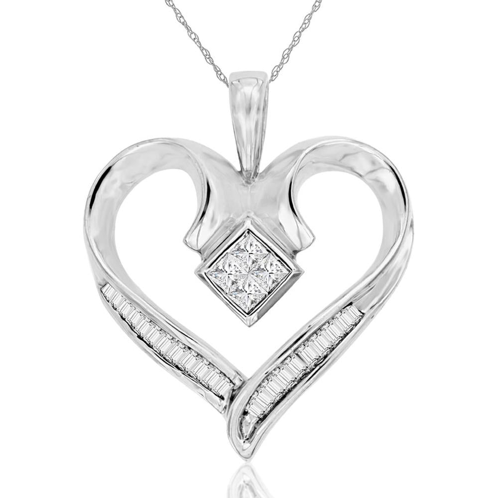 Dazzling 14K White Gold Princess-Cut Diamond Pendant - 0.65ct