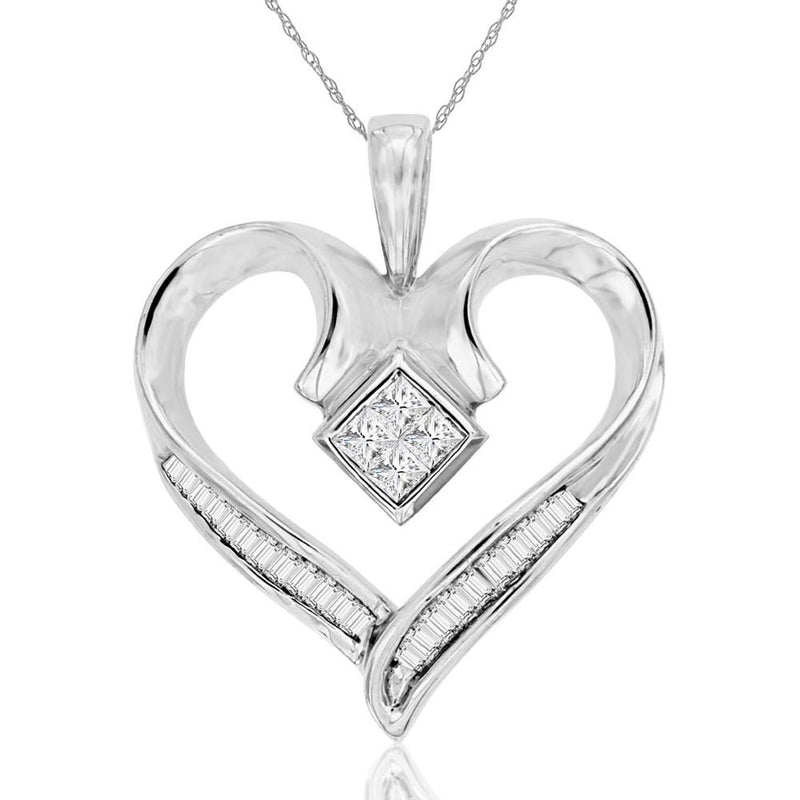 Dazzling 14K White Gold Princess-Cut Diamond Pendant - 0.65ct