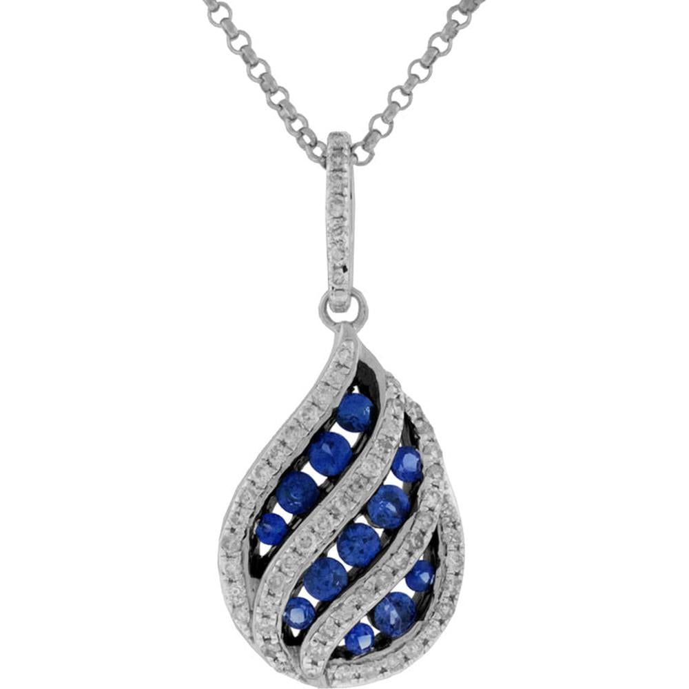 Dazzling 14K White Gold Sapphire & Diamond Necklace - 0.40 Carat Sapphire, 0.25 Carat Diamond Total
