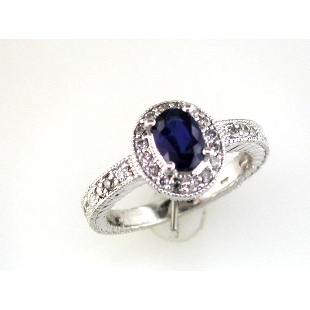 Dazzling 14K White Gold Sapphire & Diamond Oval Ring - 1.00 Carat Sapphire, 0.33 Carat Diamonds