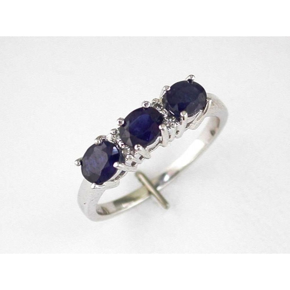Dazzling 14K White Gold Sapphire & Diamond Three Stone Ring