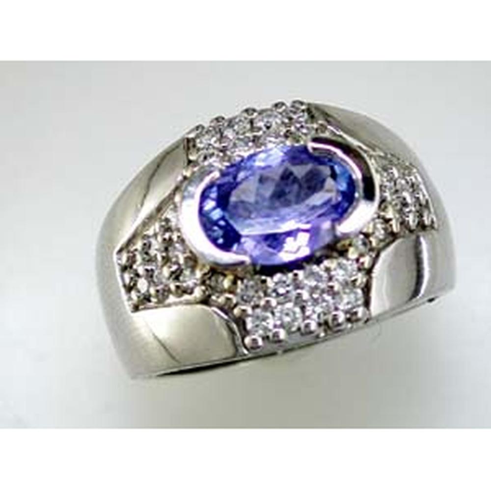 Dazzling 14K White Gold Tanzanite and Diamond Oval Ring
